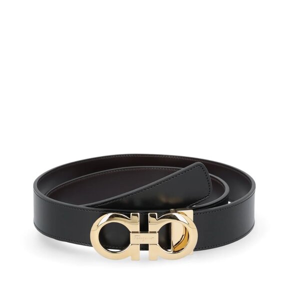 Salvatore Ferragamo Mens Adjustable/Reversible Belt Nero/Hickory Gold, Size 46 - Picture 1 of 12